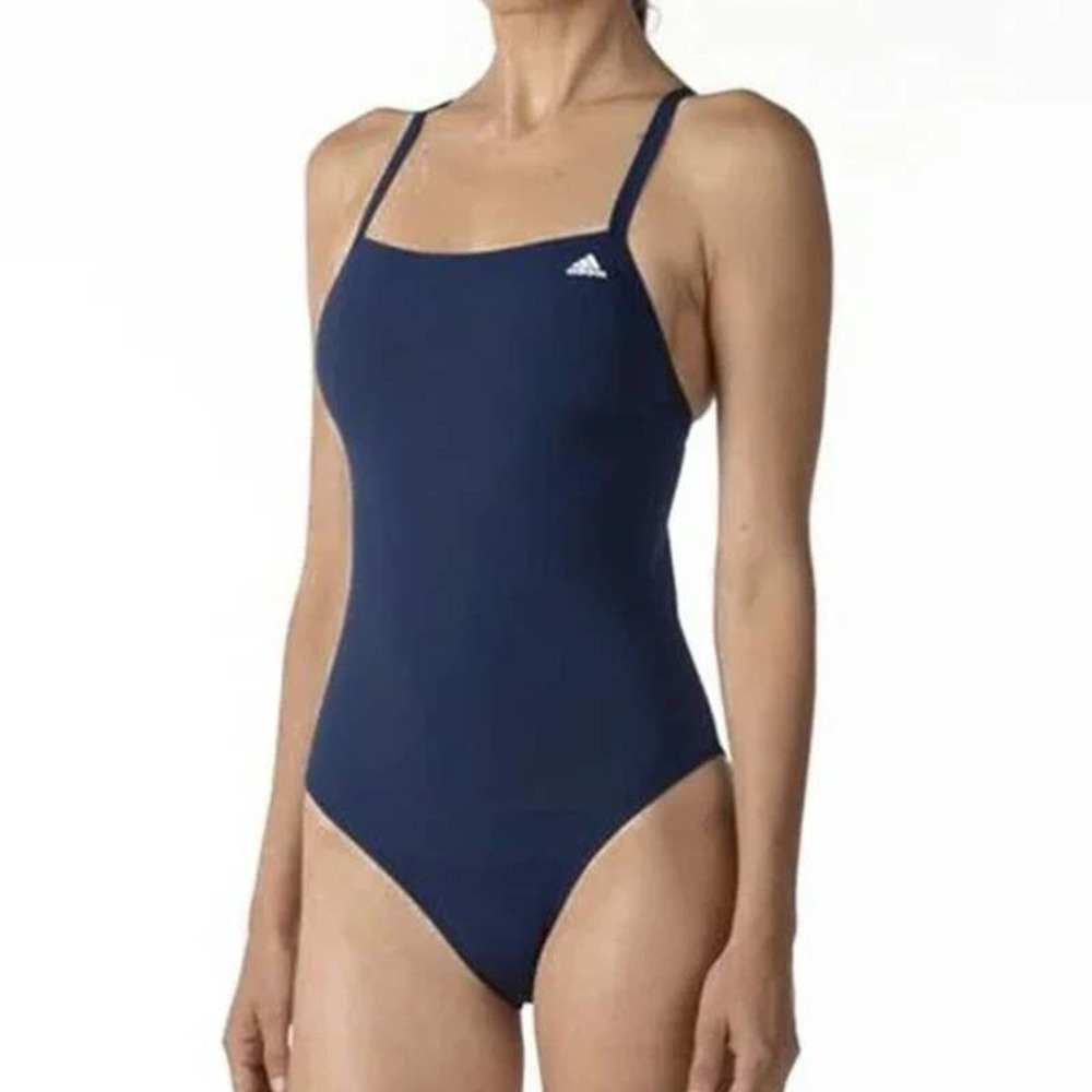 Adidas Solid Vortex Back One Piece Swimsuit Cut Out Navy Blue